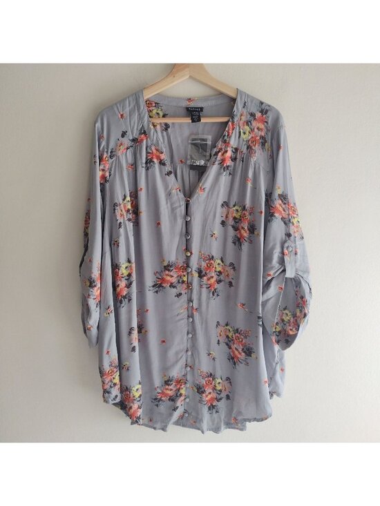 torrid Tops - Torrid Gray Floral Blouse Sz 4 NEW Flowy Challis Relaxed Fit 4X